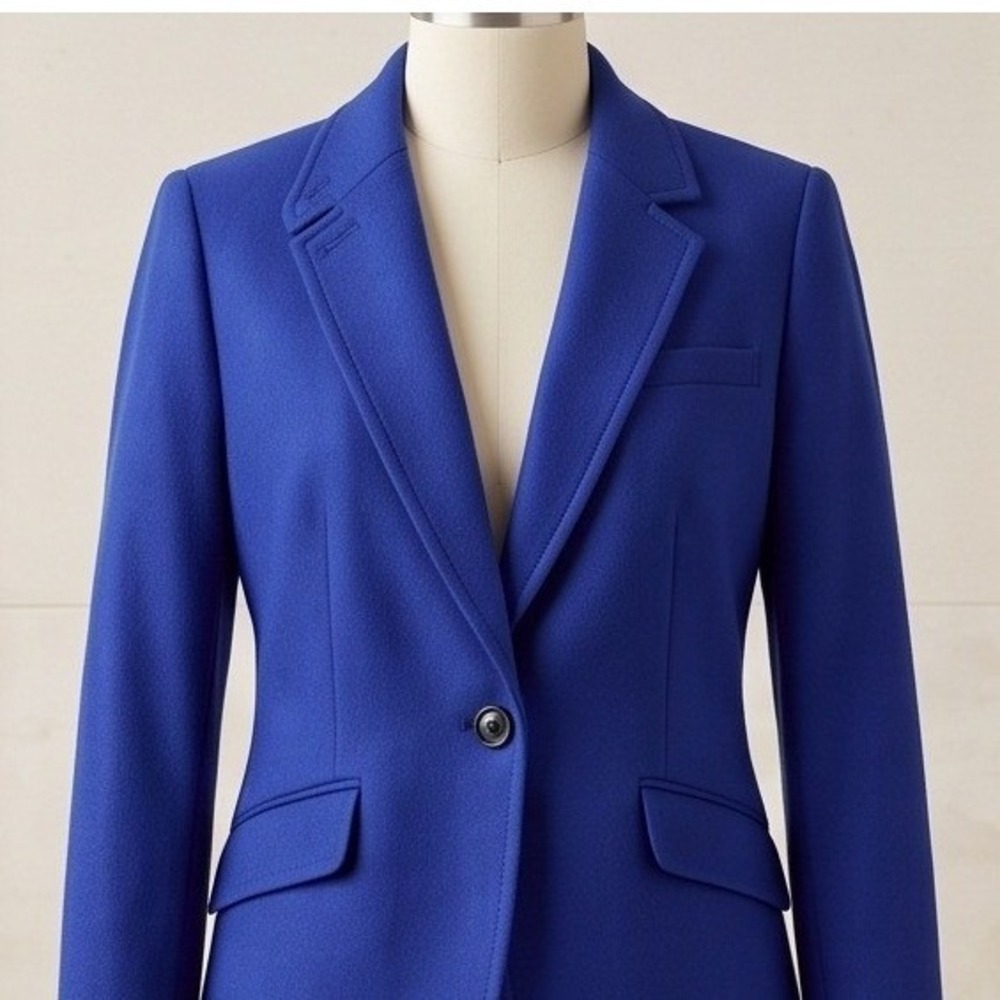 Talbots 14WP Royal Blue Wool Blend One Button Blazer Jacket Woman Petites